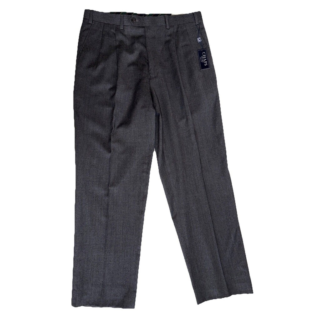 NWT Mens Chaps Ralph Lauren Gray Wool Trousers Pleated Dress Pants Size 36x32
